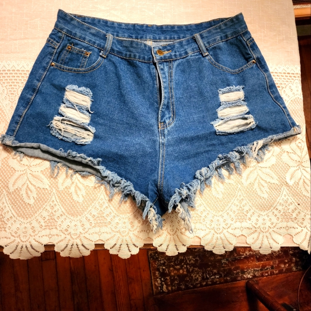 Cut Off Plus Size Distressed Jean Shorts 1X XXL ☆NEW☆